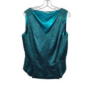 TAHARI Womens Peplum Top Sleeveless V-Neck Teal/Multi Size XL Zip